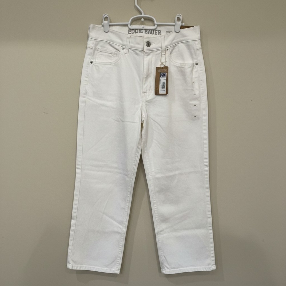 NWT Eddie Bauer Voyager Everyday White High Rise Crop Straight Leg Jeans 10 NEW